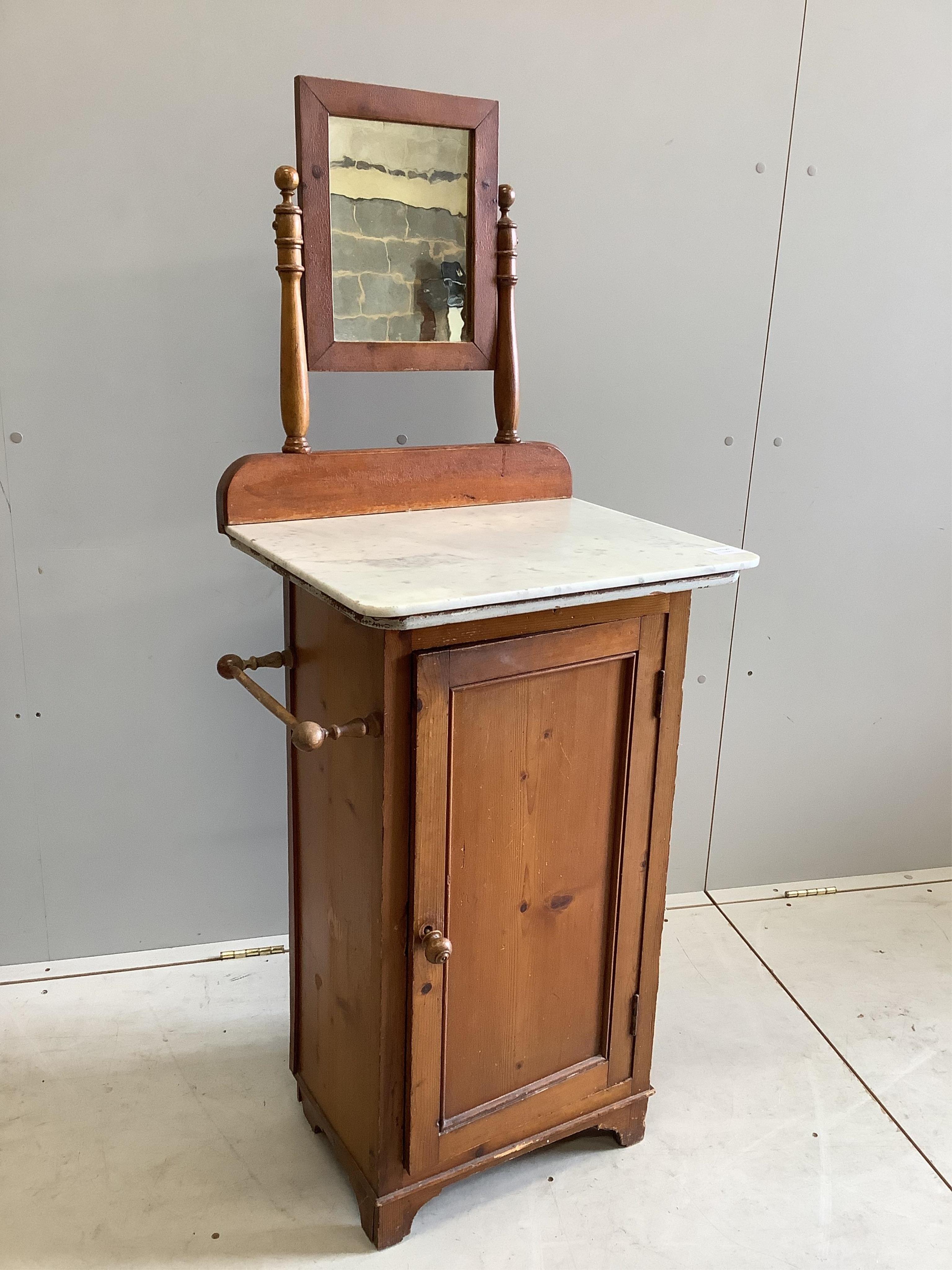 A French marble top washstand, width 58cm, depth 43cm, height 137cm